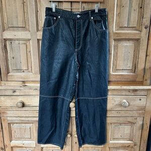 Women's We The Free 12 Black Faux Leather Pants Straight Leg‎ Vegan Button Fly